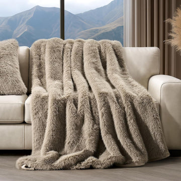 Luxury Faux Fur Throw Blanket, 60"x80", Natural Mink | Fluffy Faux Mink Blanket, Soft Cozy Plush, Thick Warm Winter