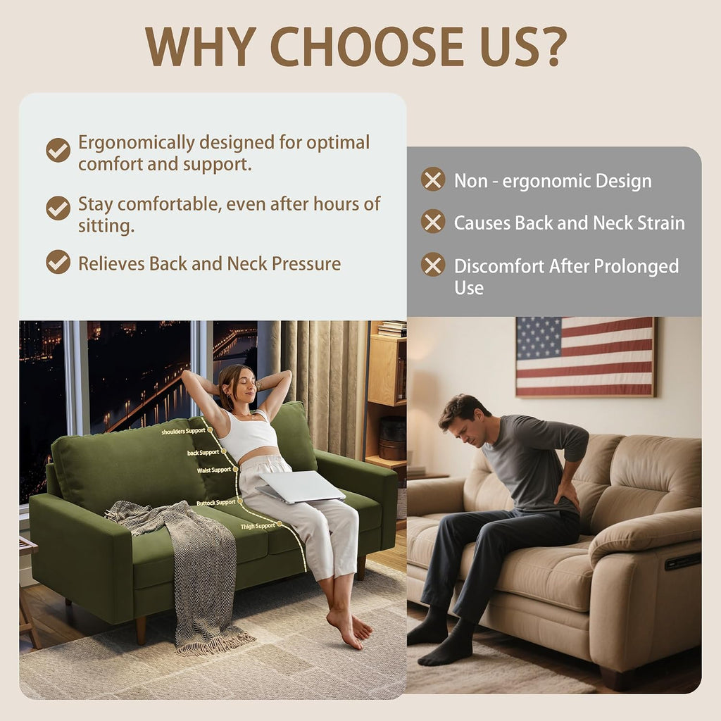 Modern Velvet Sofa Loveseat 58-inch, 2-Seater Compact Sofa , Ergonomic Support, Easy Assembly(Beige)