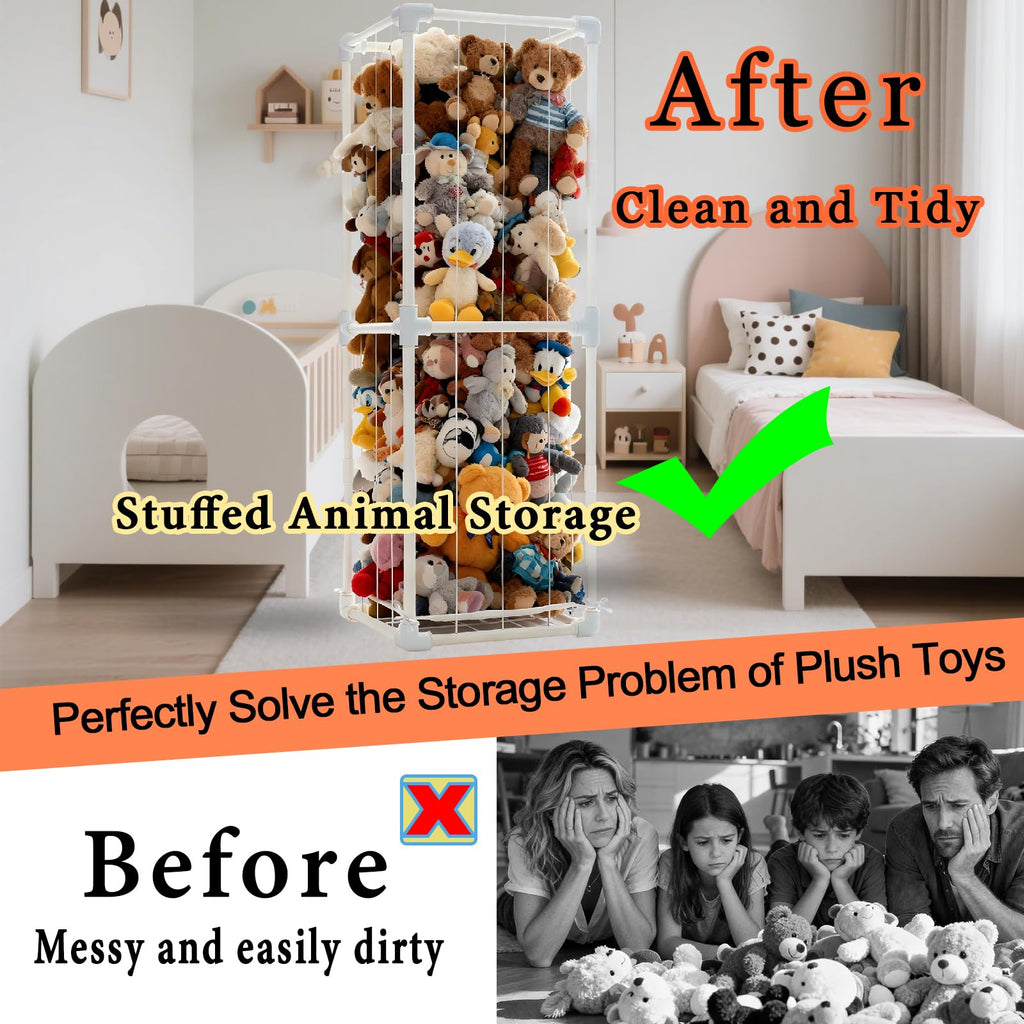 Stuffed Animal Storage Organizer, 58" Extra Large Zoo Cage for 80+ Plushies, Upgraded Quick-Lock Vertical Toy Holder