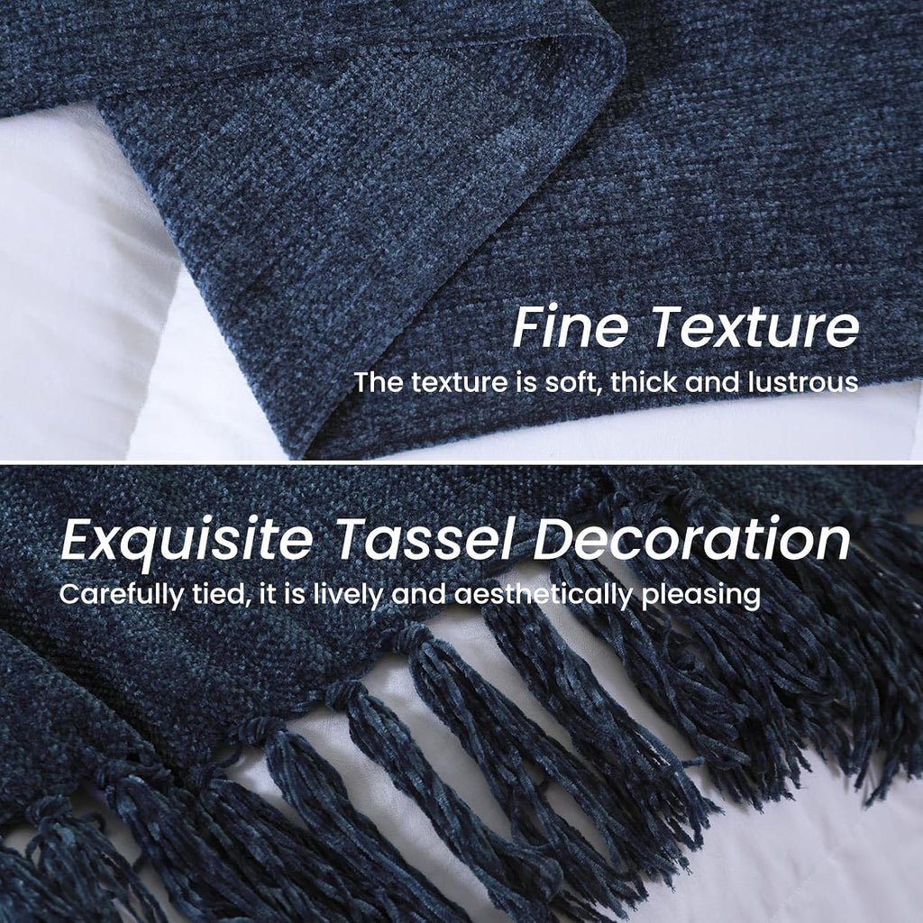 Navy Chenille Throw Blanket, Decorative Blanket,Navy 50" x 60"