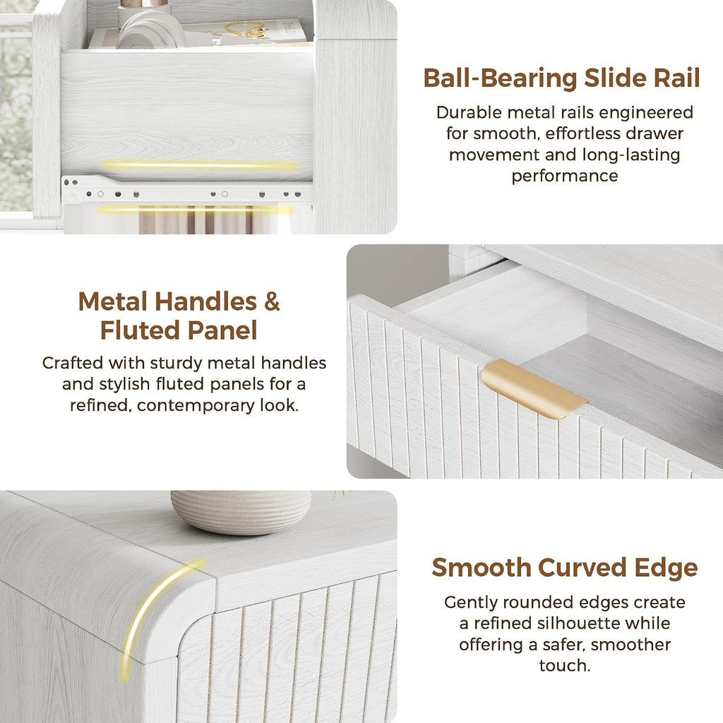 5 Drawer Dresser , Tall Chest of Drawers, Fluted Wood Dresser with Curved Profile Design, Modern Vertical Storage