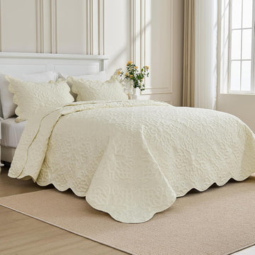 Oversized Bedspread 128x120 for Extra Tall King/California King Bed - Lightweight Quilted Coverlet Set 3 Pieces (1