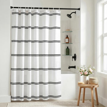 Black and White Shower Curtain - PVC-Free & Washable - Boho Modern Farmhouse Bathroom Decor - 72x72 Inches Soft-Touch