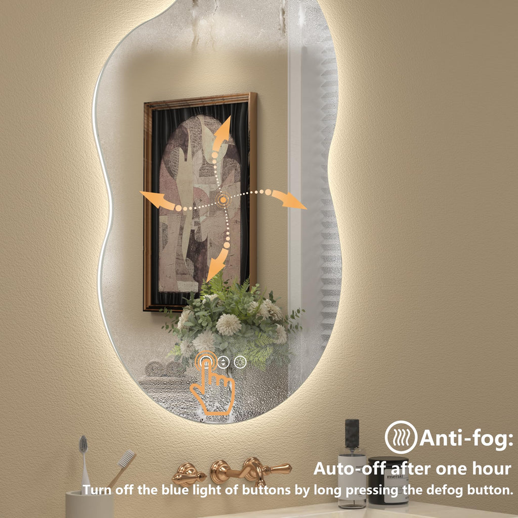 48x26 Inch Irregular LED Backlit Bathroom Mirror
