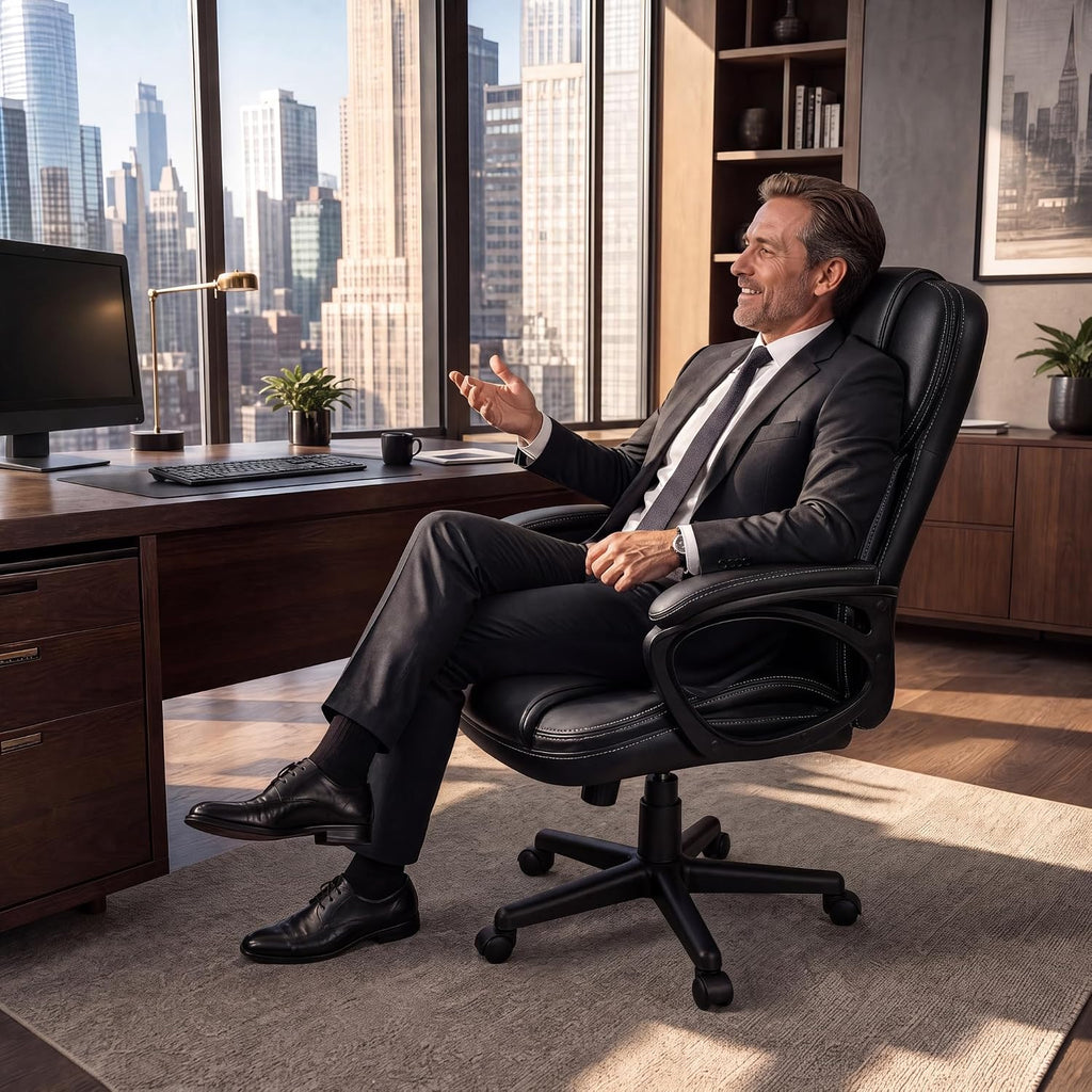Office Executive Chair High Back Adjustable Managerial Home Desk Chair, Swivel Computer PU Leather Chair with Lumbar