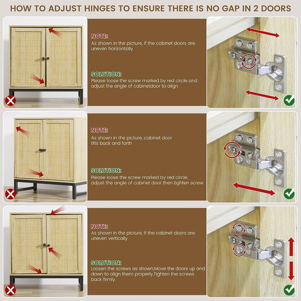 Rattan Sideboard Buffet Cabinet, Natural Storage Credenza Accent Cabinet with 4 Doors, 59" Large Mid Century Modern