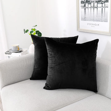 Black Velvet Throw Pillow Covers 24x24 Pack of 2 Decorative Couch