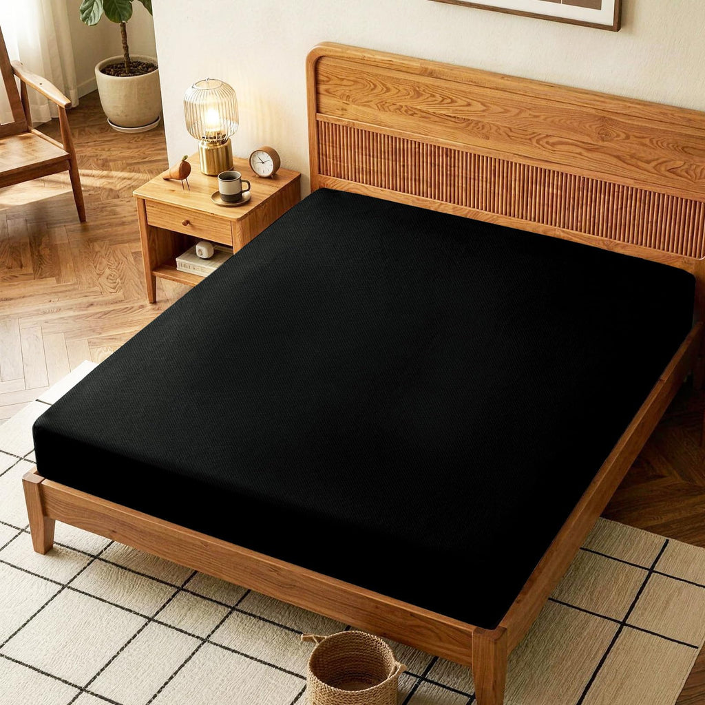 Cotton Queen Fitted Sheet Only, 300 Thread Count Soft Breathable, 10" Deep Pocket Sheet Home, Black