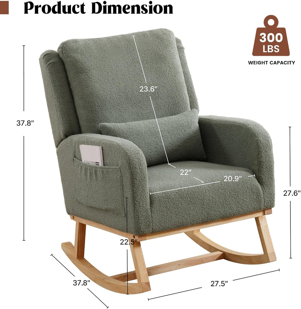 Rocking Chair Nursery, Teddy Nursing Rocking Chairs, Upholstered Nursery Glider Rocker for Mom Nursery Morden Accent