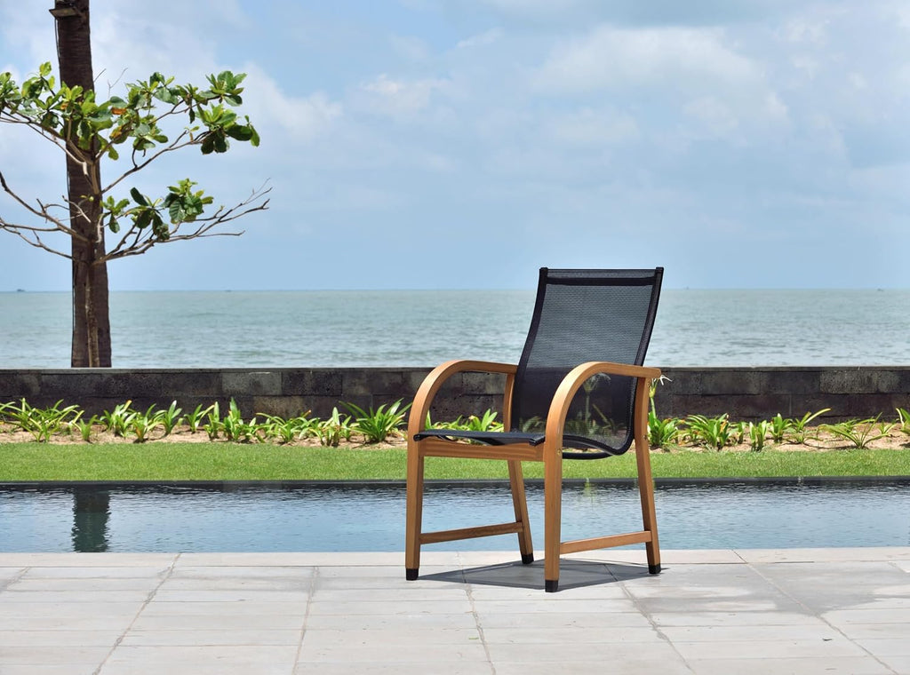 Bahamas Armchairs| Black and Quick dry Sling Chairs | Teak Finish | Durable and Ideal for Indoors and Outdoors (Set
