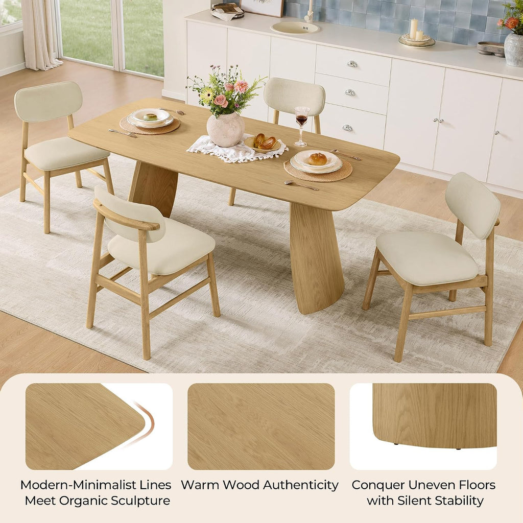 71" Modern Dining Table for 6, Rectangle Wood Kitchen & Dining Room Table, Solid Rubberwood Frame, Bentwood Legs, Oak