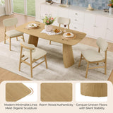 71" Modern Dining Table for 6, Rectangle Wood Kitchen & Dining Room Table, Solid Rubberwood Frame, Bentwood Legs, Oak