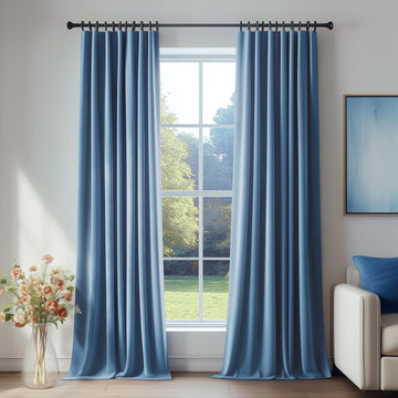 Velvet Blackout Curtains Blue Thermal Insulated Curtains Living Room Darkening Curtains 108 Inches Long Soft Luxury