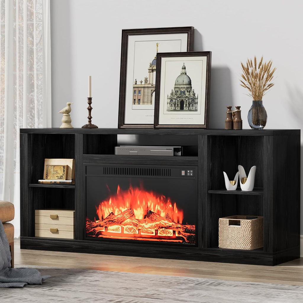 Electric Fireplace TV Stand for Televisions up to 65+ Inch, Media Entertainment Center Console Table with Four Open