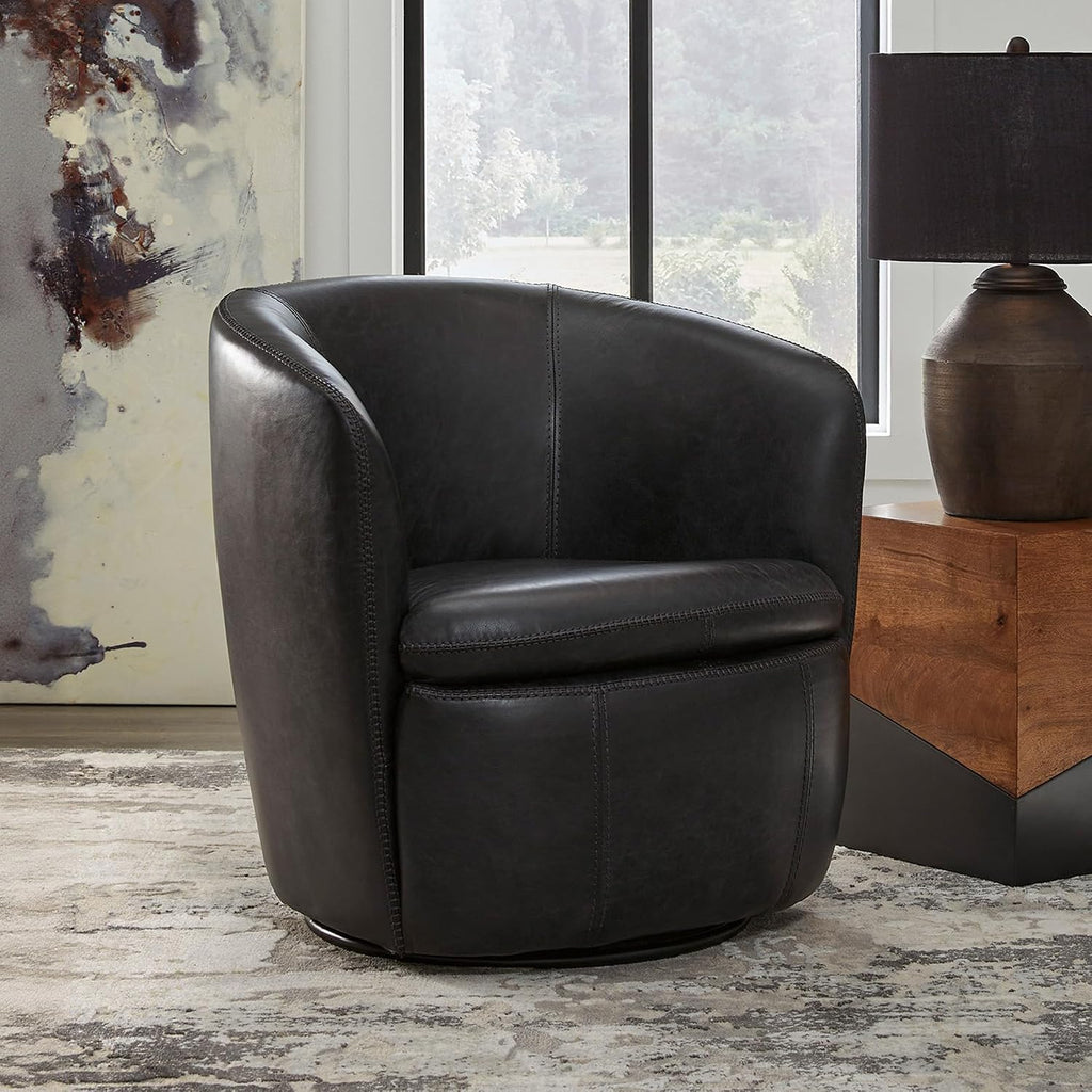 Leather Swivel Accent Chair, Midnight
