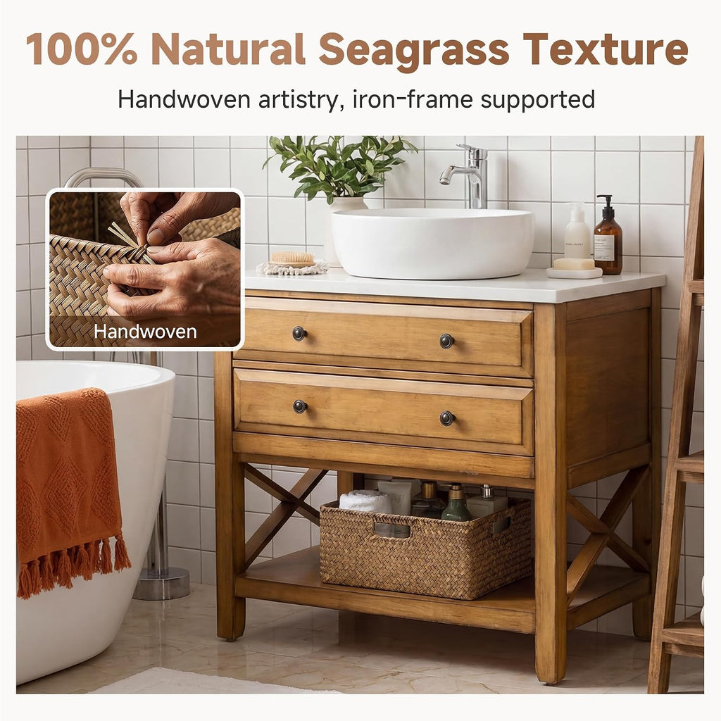 Large Wicker Baskets for Storage, Woven Baskets for Storage | Seagrass, Pantry Shelves, Kitchen Closet, Laundry