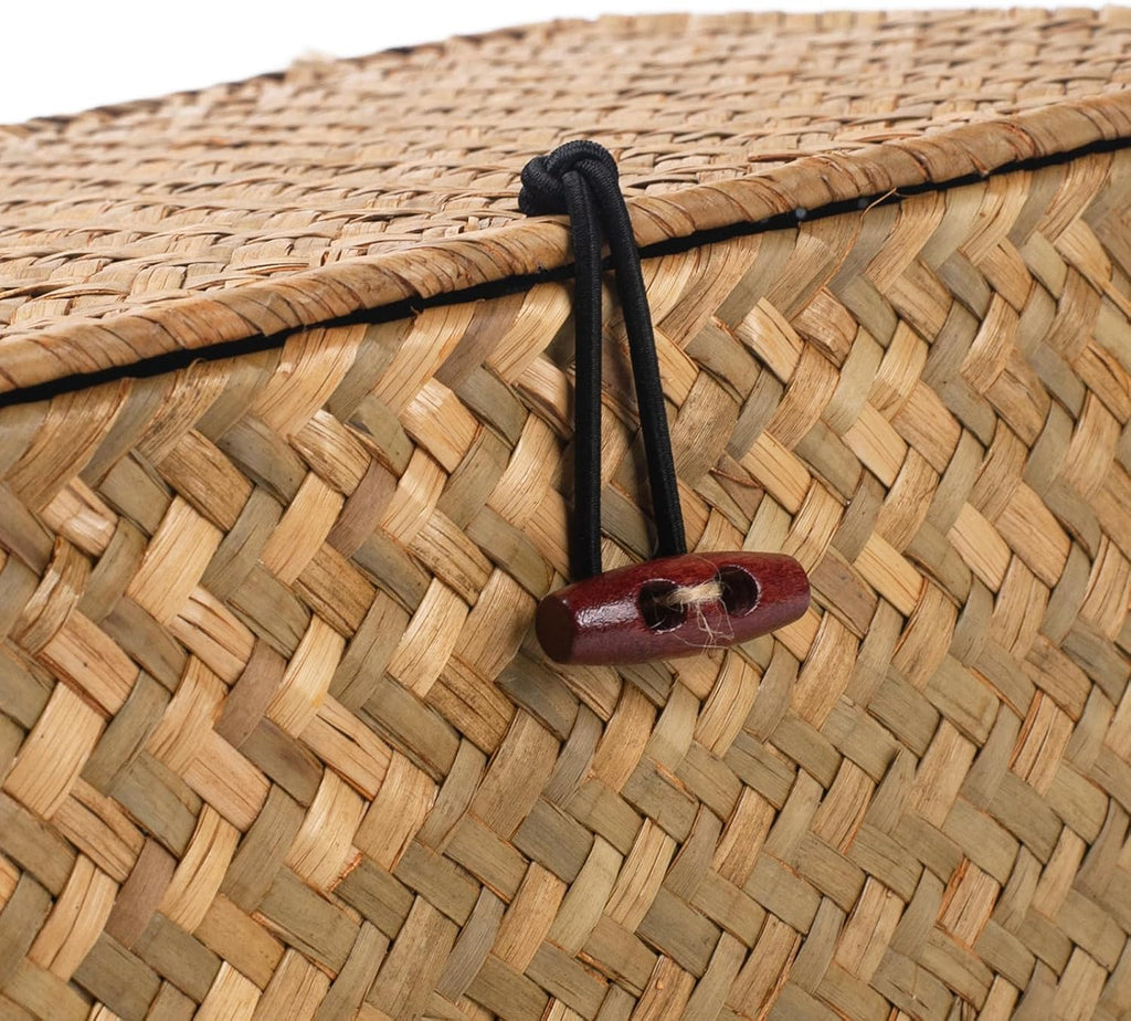 Wicker Basket with Lid, Seagrass Storage Basket, Woven Baskets for Storage, Decorative Storage Baskets for Shelf