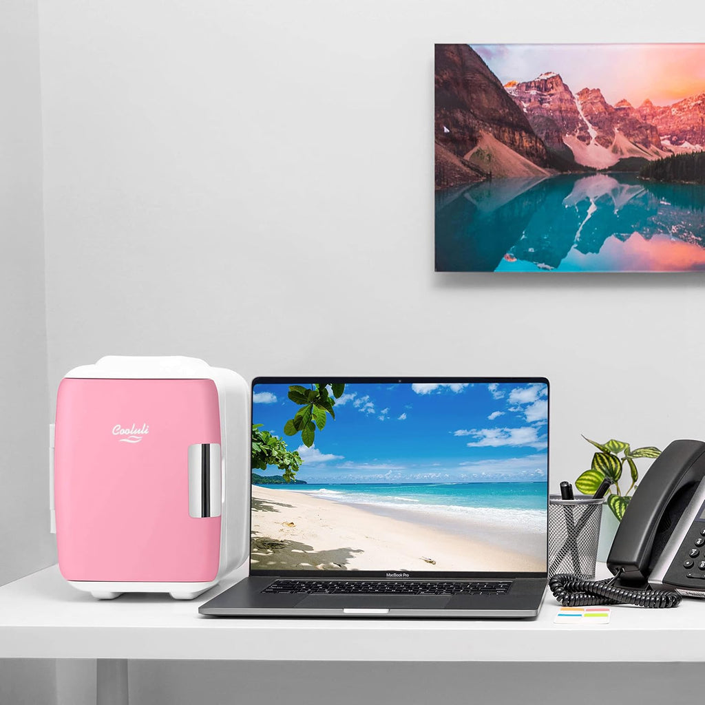 Mini Fridge for Bedroom - Car, Office Desk & Dorm Room - Portable 4L/6 Can Electric Plug In Cooler & Warmer for Food