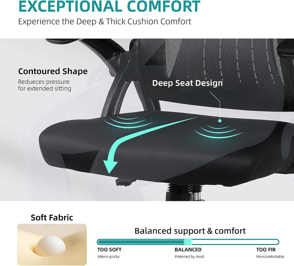 Ergonomic Swivel Desk Chair Breathable Backrest & Lumbar Support Adjustable Height Sponge Seat Rolling Wheels
