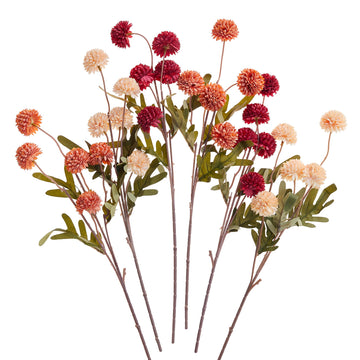 Orange Fake Silk Pompon Mums Artificial Fall Flowers with Stems