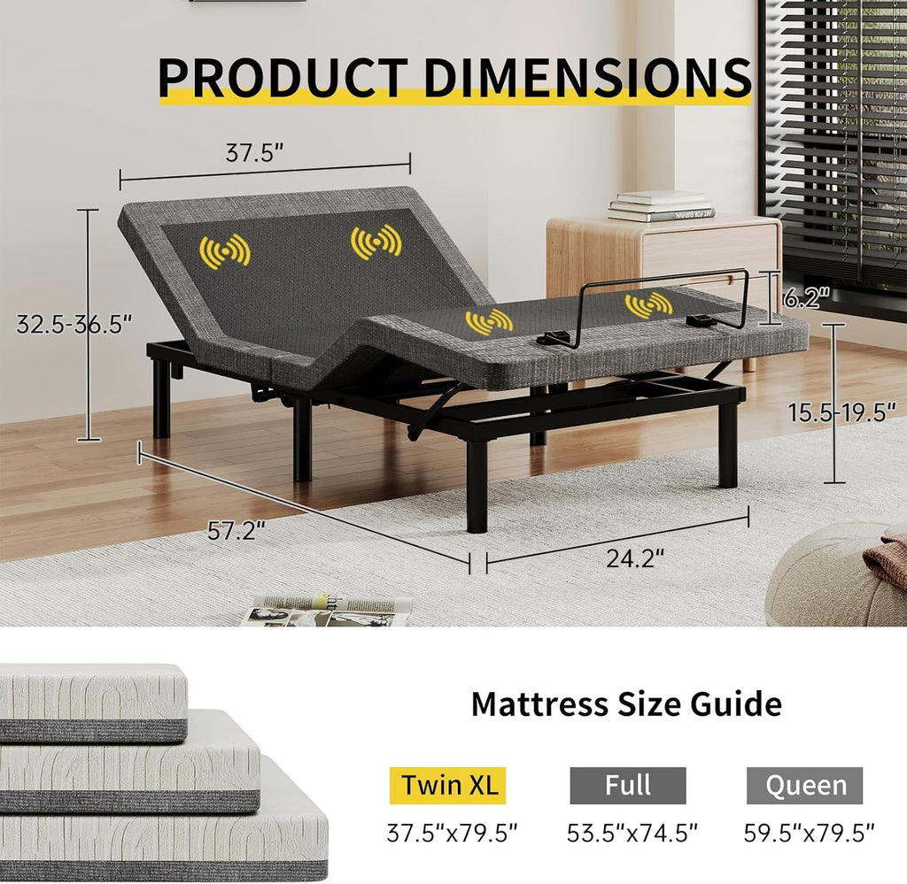 Twin XL Massage Adjustable Bed Frame with Remote