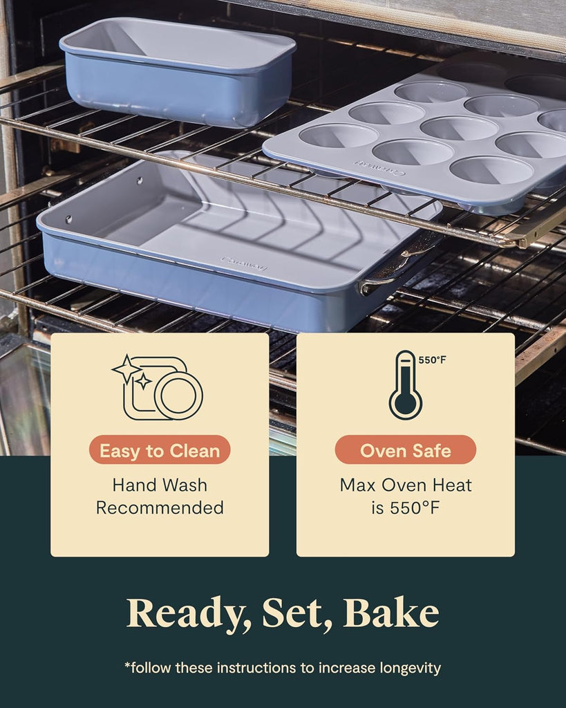 11-Piece Non-Stick Ceramic Bakeware Set | Sheets, Assorted Pans, Cooling Rack, Storage, Aluminized Steel Body