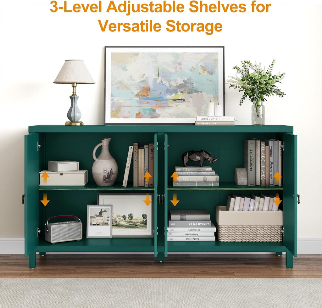 Buffet Cabinet with Storage, 60" W Modern Coffee Bar Sideboard with 4 Doors & Adjustable Shelves