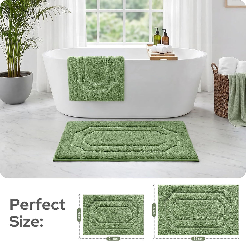 Bathroom Rugs Sets 2 Piece, Extra Soft and Absorbent Microfiber Plush Bath Mat with Non Slip Backing(Sage Green)