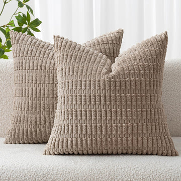 Pack of 2 Corduroy Decorative Throw Pillow Covers 18x18 Inch Soft Boho Striped Pillow Covers Modern Farmhouse Home Decor