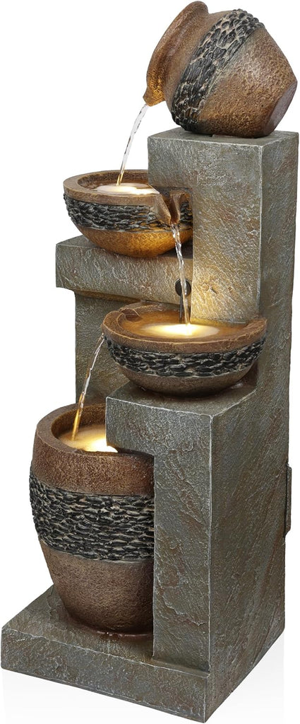 TVH244 39" Outdoor 4-Tier Cascading Pots Water Fountain with LED Lights