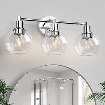 3 Lights Bathroom Vanity Light Fixtures Chrome, Bathroom Lights Over Mirror, Industrial and Farmhouse 3 Light Wall