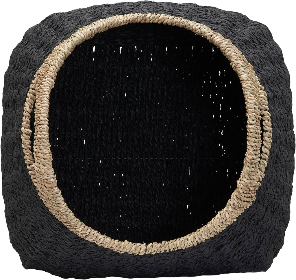 Handled Seagrass Basket Decorative Storage Organizer with Sturdy Metal Frame, Natural and Black Finish