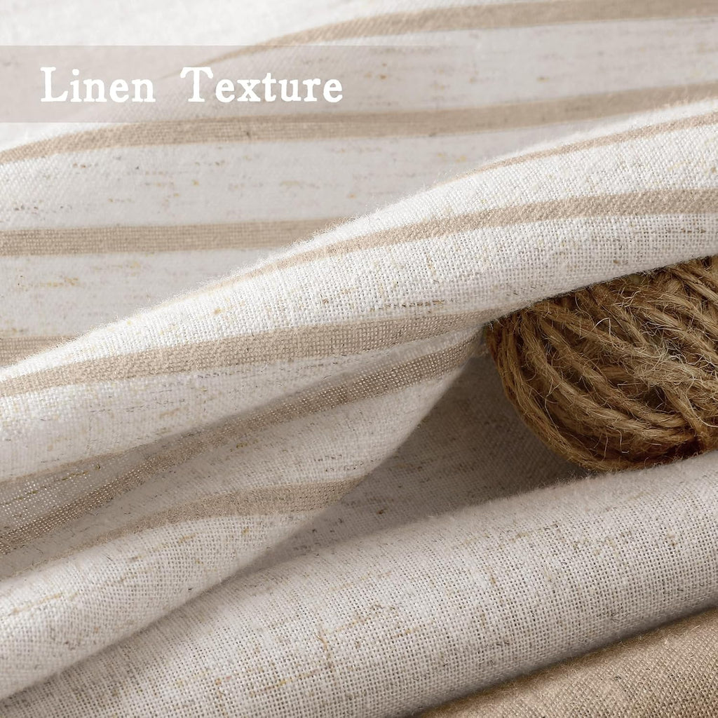 Beige Boho Linen Striped Shower Curtain with Tassel 72" W X 72" L | Boho Farmhouse Shower Curtains with Linen Texture