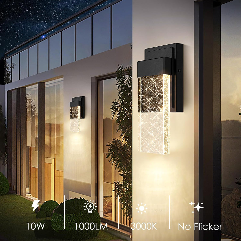 Outdoor Wall Light Fixtures with Crystal Bubble Glass, Waterproof Exterior Sconces LED Wall Lanterns