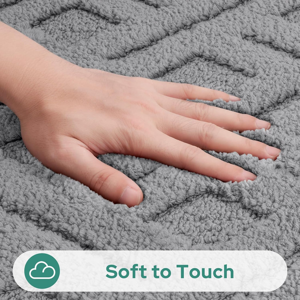 Grey Bathroom Rug Set 2 Piece, 20"x32"+16"x24" | Soft Microfiber Tufted Bath Mats, Super Absorbent, Non Slip, Machine