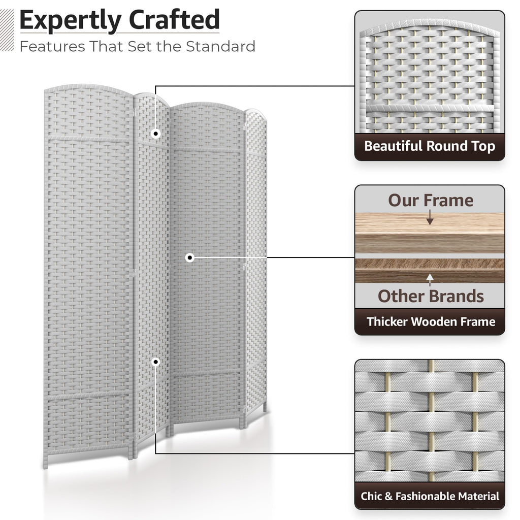 Foldable Room Divider, Mesh Privacy Screen (4 Panel, White)
