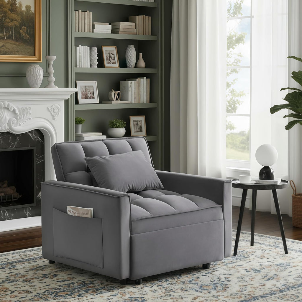 Sleeper Chair, Pull Out Chair Sleeper with Adjustable Back & Pocket, Convertible Chairs Bed Sleepers for Adults, 3 in