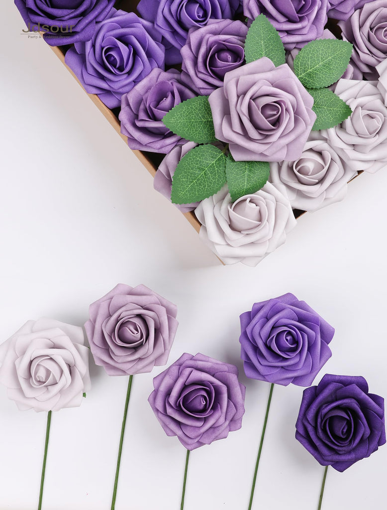 25pcs Artificial Flower, Real Looking Foam Roses w/Stem for DIY Wedding Bouquets Centerpieces Bridal Shower Party