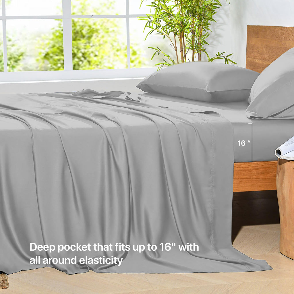 100% Rayon Viscose Derived from Bamboo Sheets Set - Gray King Size 4 Piece- Hotel Luxury Silky-Smooth Feel, Cooling