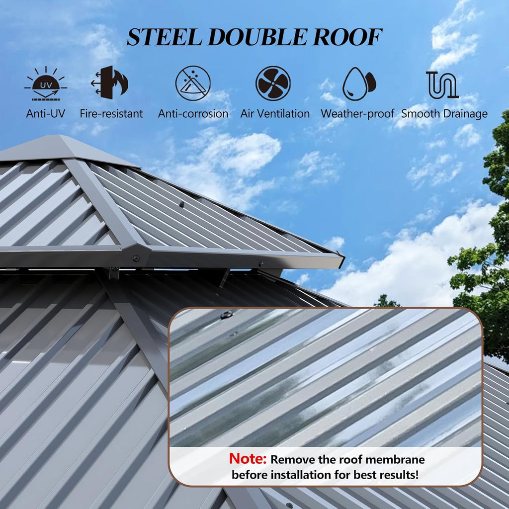 8.5x8.5FT Outdoor Hardtop Gazebo with Double Roof