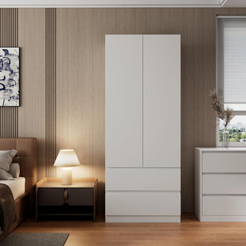 White Armoire Wardrobe Closet with Large Capacity, 78.74" Tall Bedroom Armoire, Wooden Wardrobe Cabinet with 2