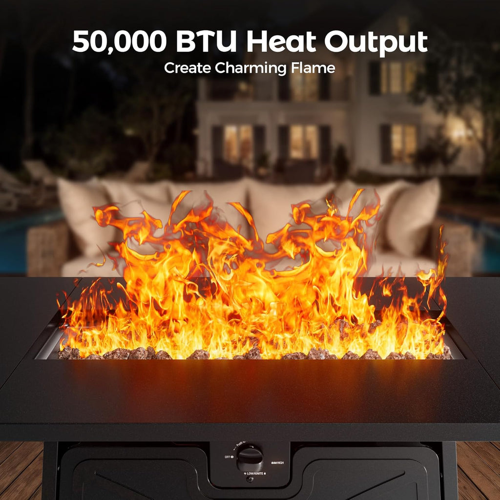 Large Propane Fire Pit Table - Outdoor Patio Firepits for Outside - Black