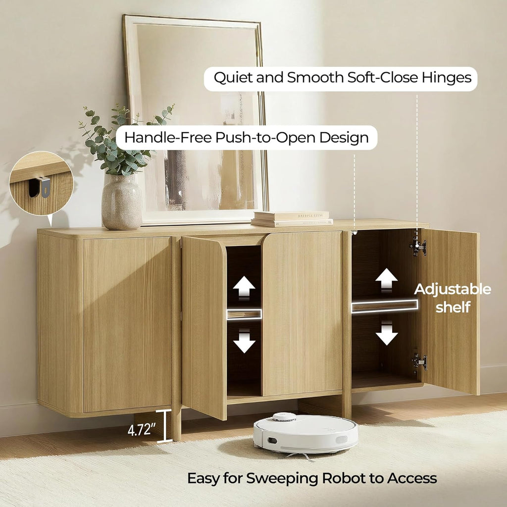 66" Sideboard Buffet Cabinet with Storage, Modern Console Cabinet with 4 Doors & Adjustable Shelves