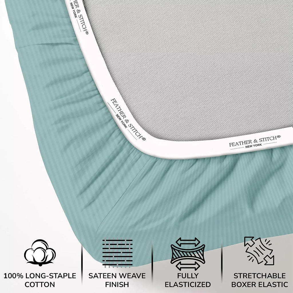 Stitch 500 TC Full Bed Sheet Set, 100% Cotton Soft Breathable Bedsheets, 4 Piece 18" Deep Pockets Sateen Weave