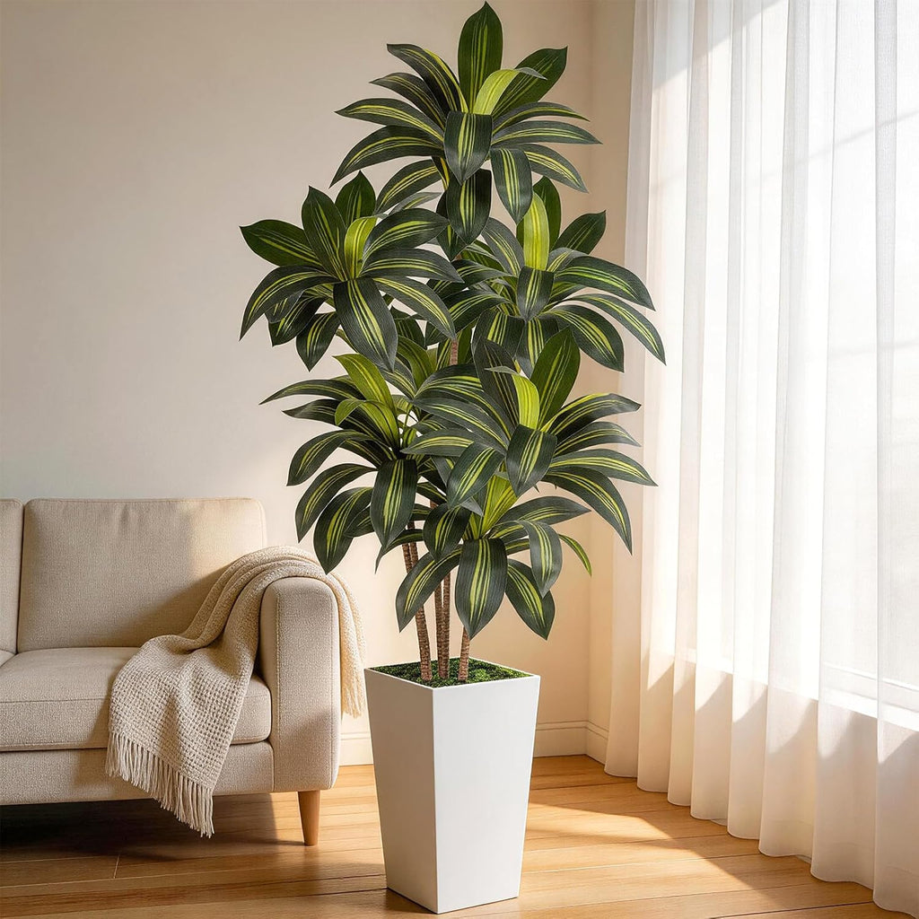 Artificial Dracaena Tree 6FT Tall, Faux Dracaena Tree Indoor, Fake Yucca Plant Potted, Tropical Floor Plant with