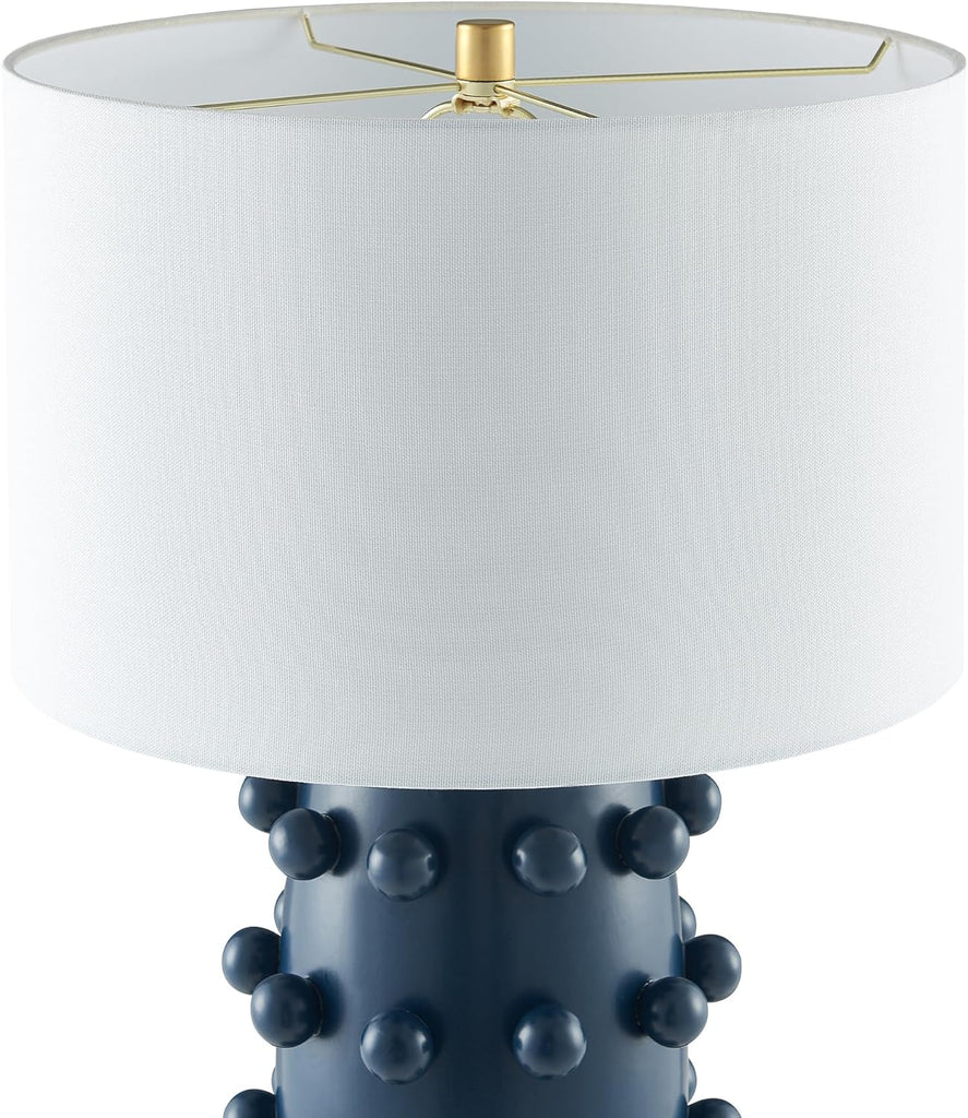 25.5'' Modern 1-Light Ceramic Table Lamp with Spherical Orbs on Lamp Body with White Fabric Drum Shade, or Office