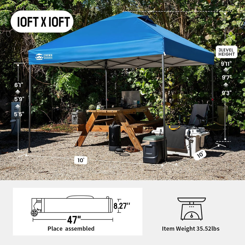 10x10 Pop Up Canopy Tent - Patented Center Lock One Push Instant Outdoor Canopy Beach Tent with STO-N-Go Bag 8 S - 6PP5