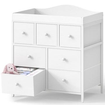 Changing Table Dresser with Storage, Baby Dresser with Changing Table Top Diaper Changing Station with 7 Fabric