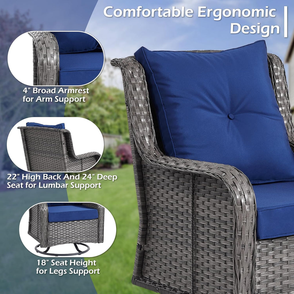 Patio Furniture Sets, 3 Pieces Wicker Outdoor Furniture - 360 Degree Swivel Rocking Chairs and Rattan Side Table for