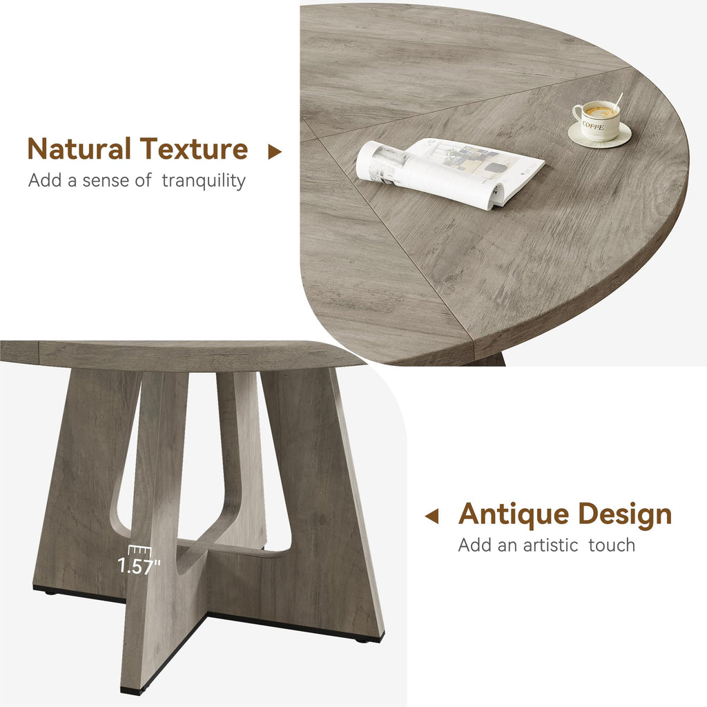 47" Farmhouse Round Dining Table for 4 to 6 (No Chairs), Grey